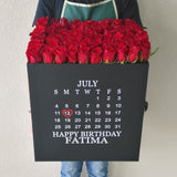 100 Red Roses in a large square box - Calendar