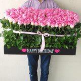 200 Pink Roses in A Big long black box