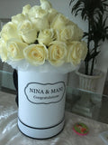 Deluxe White Round Box & White Roses