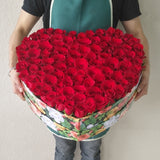 100 Red Roses in A Heart Shaped Colorful Box