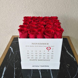 Red roses in a white box with calendar ( Personalized )