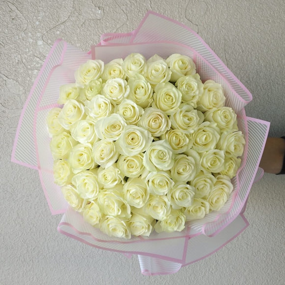 50 White Roses Bouquet Delivery
