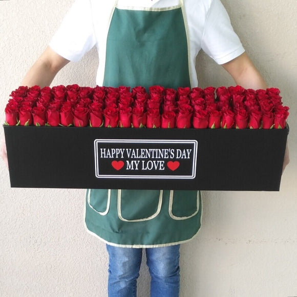 100 Red Roses in A long black box - Valentines Day