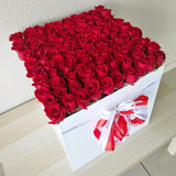 100 Red Roses in a large white square box - Calendar