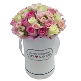 Assorted Color flowers in a round box