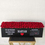 100 Red Roses in A long black box - calendar