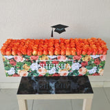 100 orange Roses in A long Colorful box