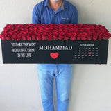 100 Red Roses in A long black box - calendar