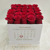 Red roses in a white box with calendar ( Personalized )