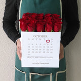 Red roses in a white box with calendar ( Personalized )