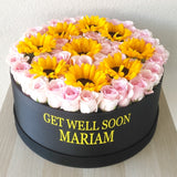 Sunflower and Pink Roses - Round Box - Large
