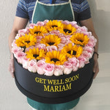 Sunflower and Pink Roses - Round Box - Large