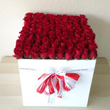 100 Red Roses in a large white square box - Calendar