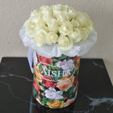 Colorful Box & white Roses - Round