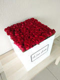 100 Red Roses in a large white square box - Calendar