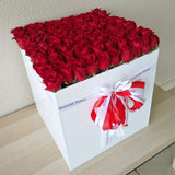 100 Red Roses in a large white square box - Calendar