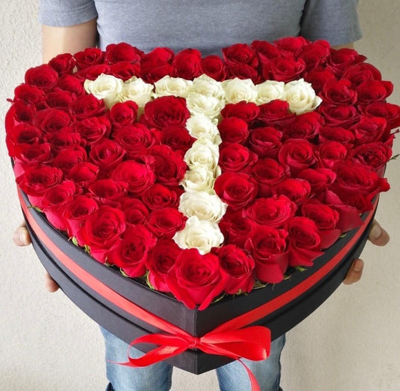 Personalized Roses in Heart Shaped Box - Letter