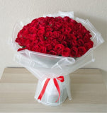 100 Red Roses Bouquet - White Wrapping