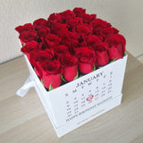 Red roses in a white box with calendar ( Personalized )