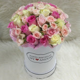 Assorted Color flowers in a round box