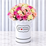 Assorted Color flowers in a round box