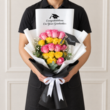 Graduation personalized pink and yellow roses Bouquet