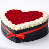 100 Red Roses Heart with White Rose Border