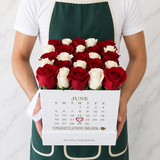 Red & White Roses in a White Box - Personalized Calendar