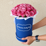 Blue Round Box & purple Roses