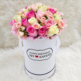 Assorted Color flowers in a round box