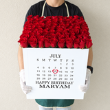 100 Red Roses in a large white square box - Calendar