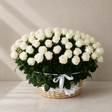 101 White Roses In a Basket