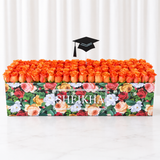 100 orange Roses in A long Colorful box