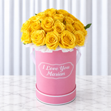 Pink Round Box - Yellow Roses