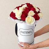Deluxe Round Box with Red and White Roses