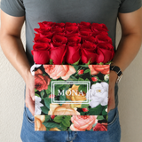 Red Roses in a Colorful Box