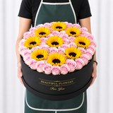 Sunflower and Pink Roses - Round Box - Large