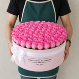 100 Pink Roses - large round box