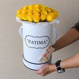 White Round Box & Yellow Roses