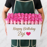 50 Pink Roses in a Personalized White Box - Super Deluxe