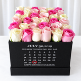 Assorted roses - Birthday Square white box ( Calendar )