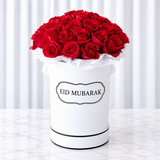 Red Roses in a white box - EID MUBARAK
