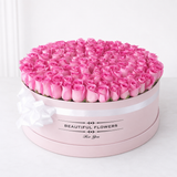 100 Pink Roses - large round box
