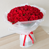 100 Red Roses Bouquet - White Wrapping