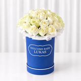 Blue Round Box & white Roses