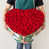 100 Red Roses in A Heart Shaped Colorful Box