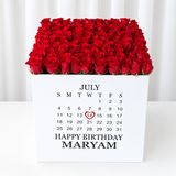 100 Red Roses in a large white square box - Calendar