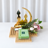 Ramadan flowers wooden tray with chocolate