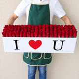 100 Red Roses in A long box - I LOVE U