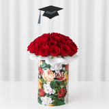 Colorful Box & Red Roses - Round - Graduation